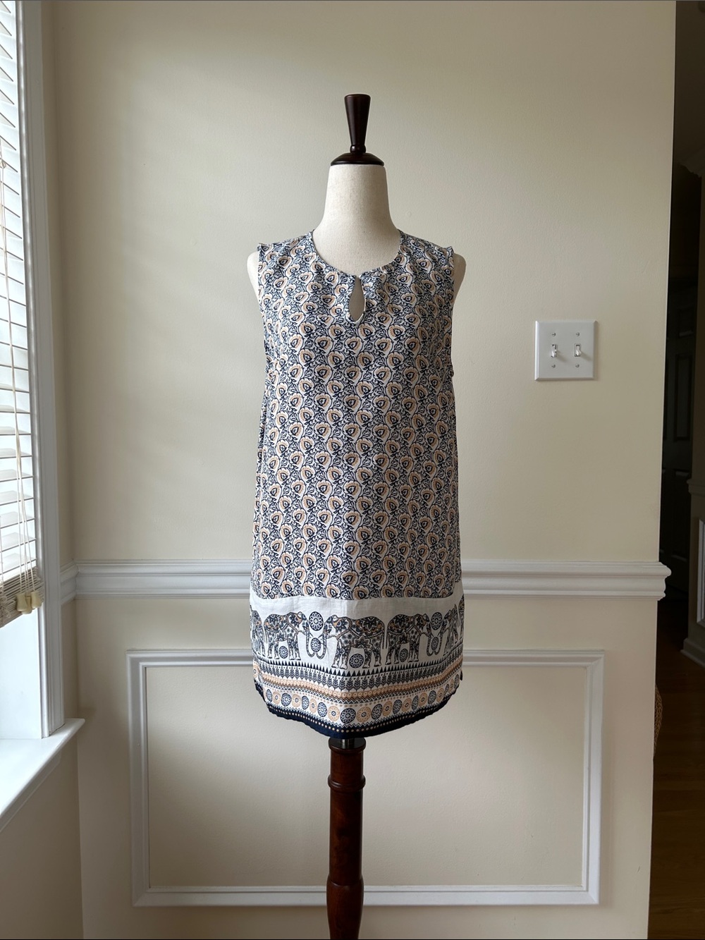 J. Jill Sleeveless Printed Tunic Dress in Navy, Cream, Taupe
